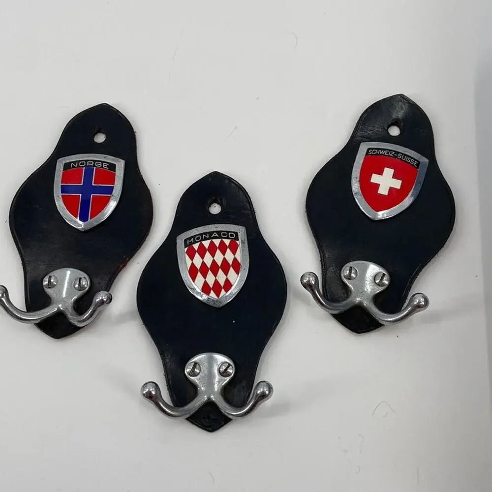 Vintage Skiing leather wall hooks